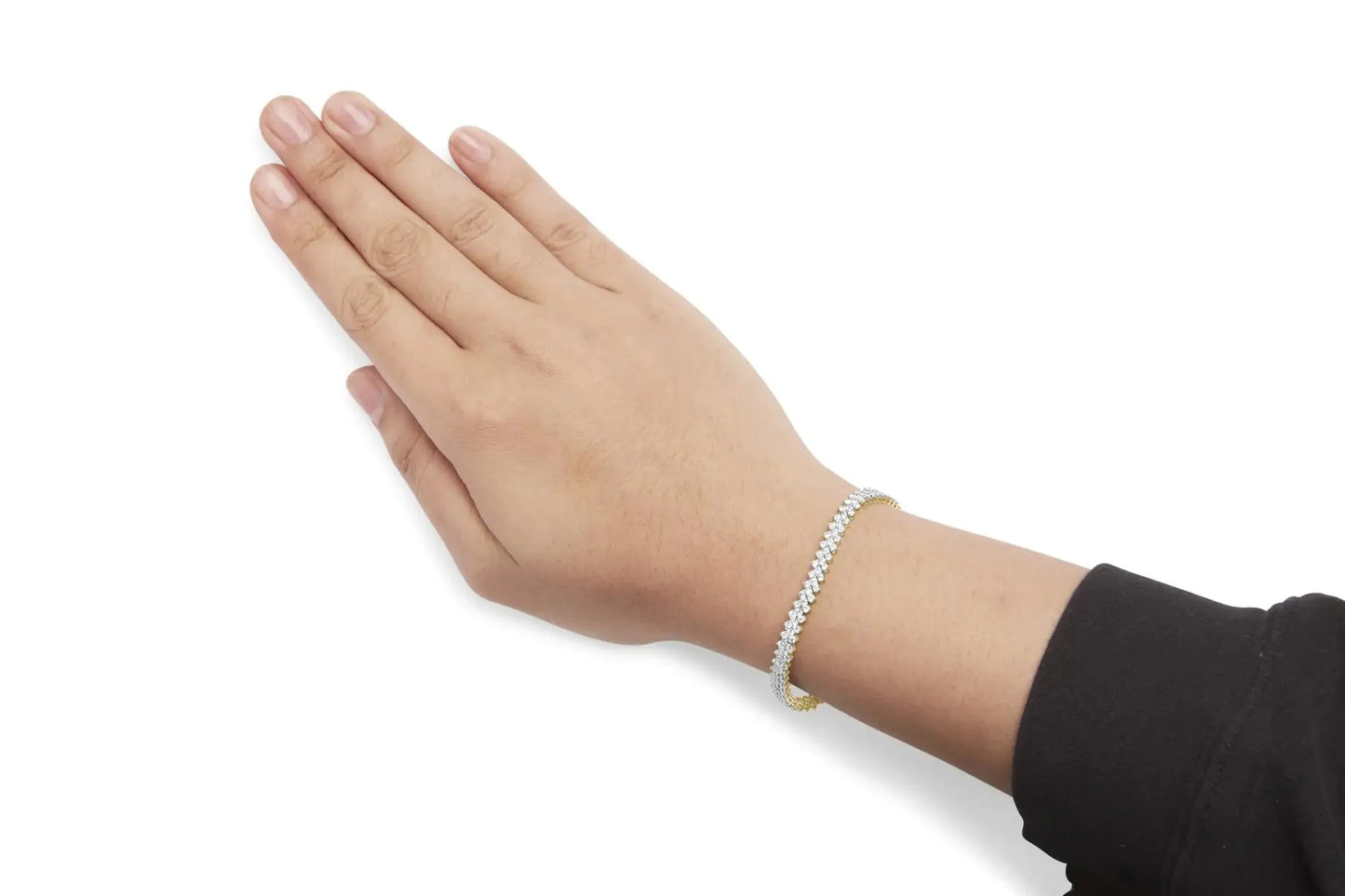 14K Yellow Gold Diamond Trio Cluster Link Bracelet - 7"