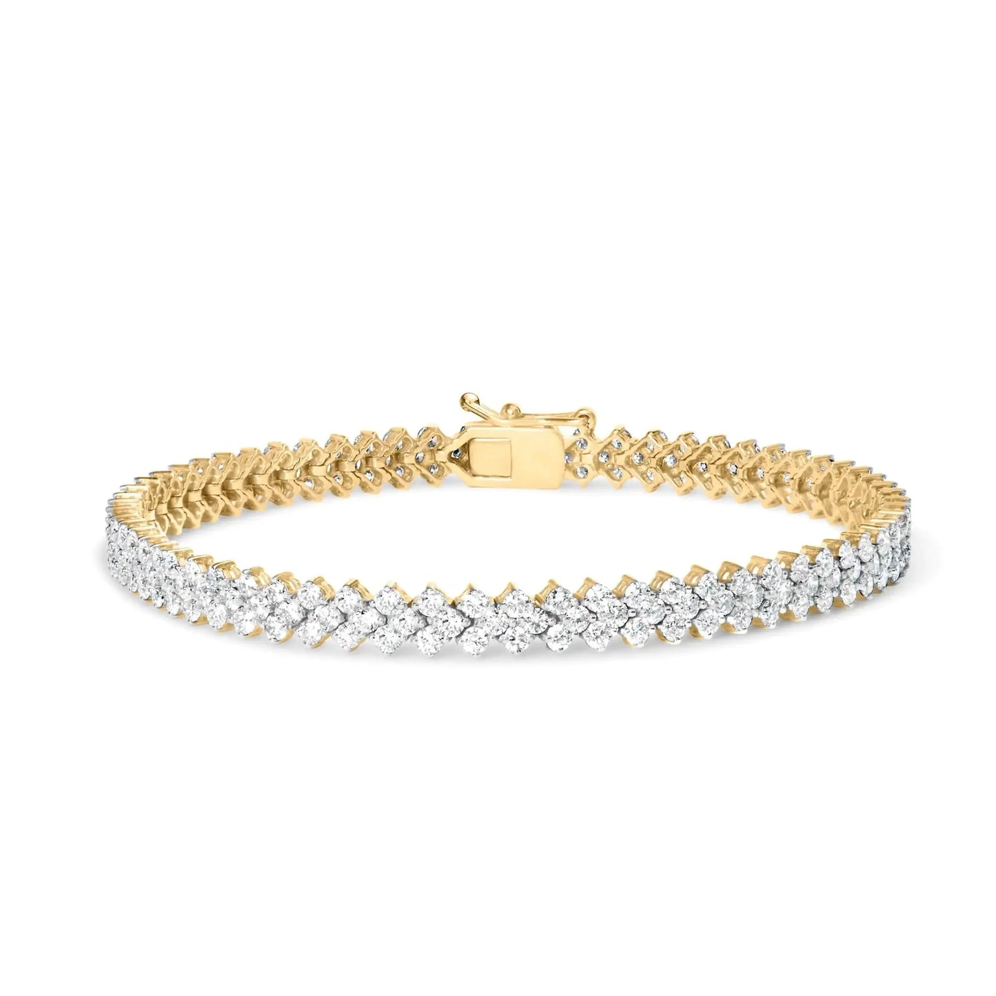 14K Yellow Gold Diamond Trio Cluster Link Bracelet - 7"