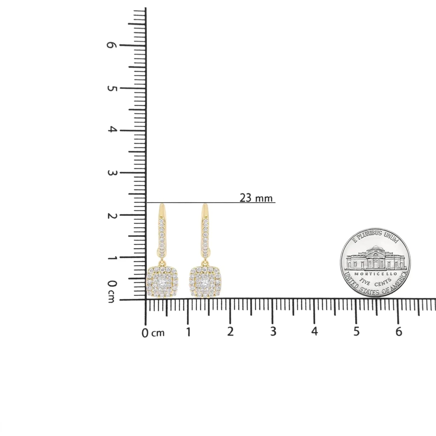 Boucles d'oreilles pendantes en diamant halo en or jaune 14K