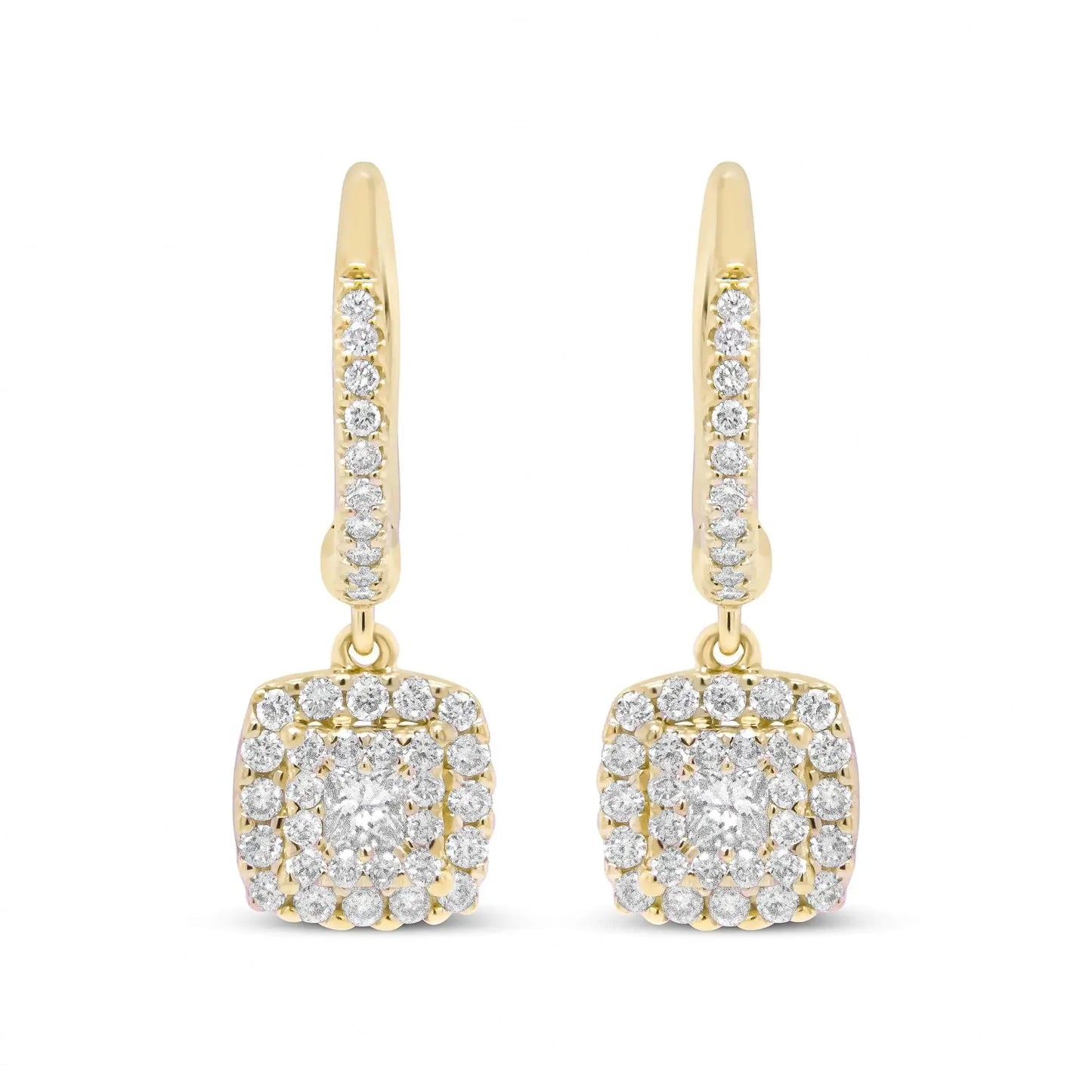 Boucles d'oreilles pendantes en diamant halo en or jaune 14K