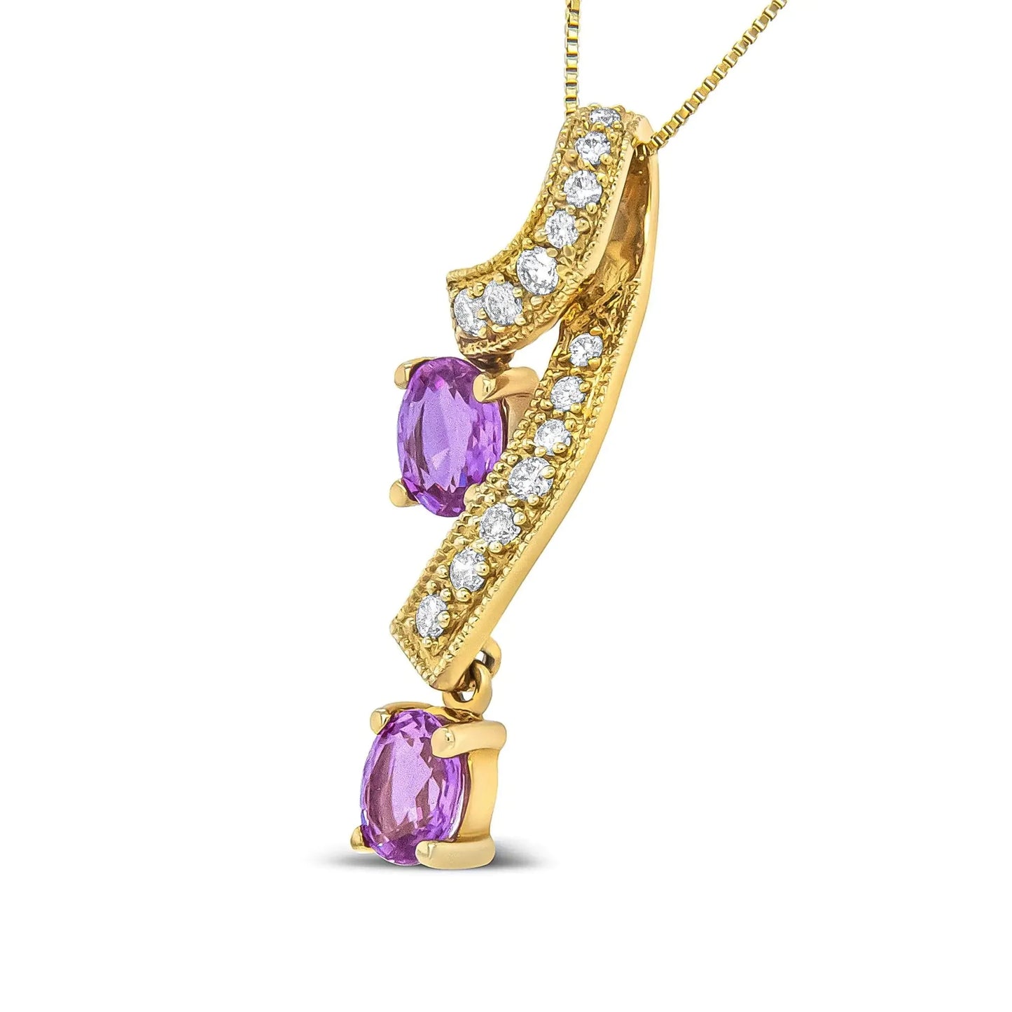 Collar con Colgante de Zafiro Rosa y Diamante en Oro Amarillo de 14K