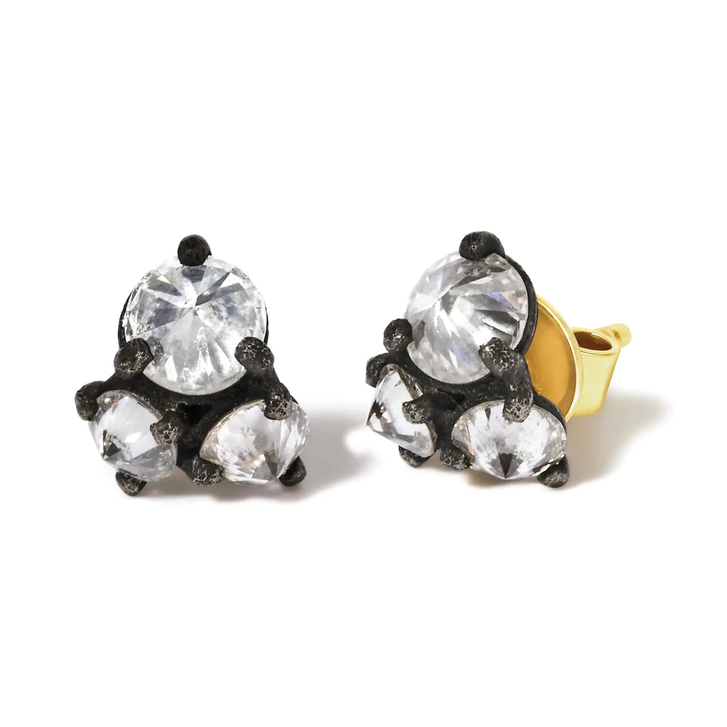 Pendientes de Stud Trio de Diamantes en Oro Amarillo de 14K y Óxido Negro