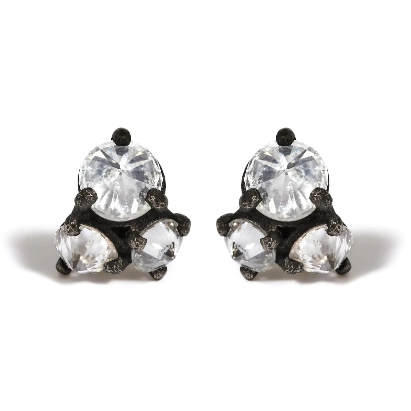 Pendientes de Stud Trio de Diamantes en Oro Amarillo de 14K y Óxido Negro