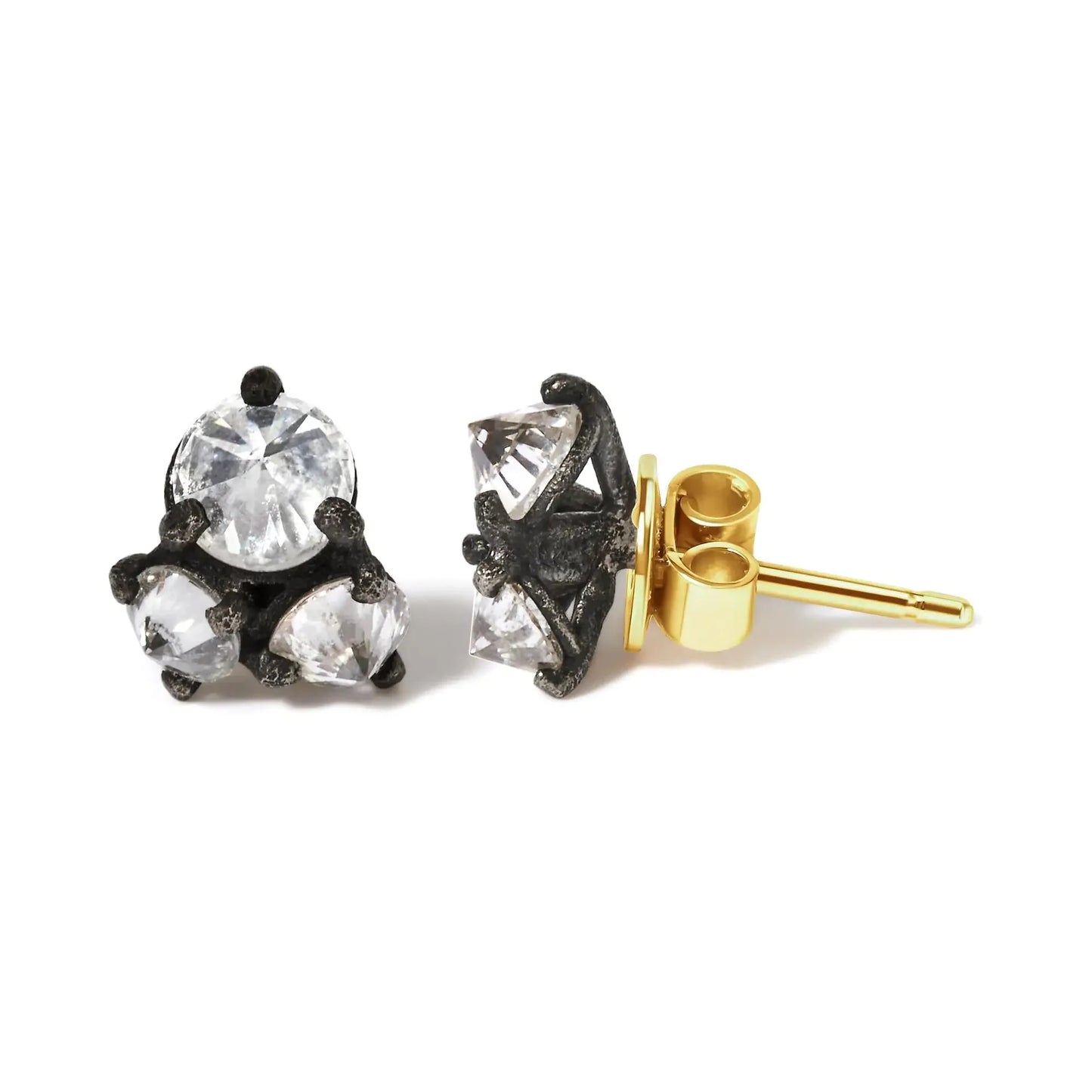 Pendientes de Stud Trio de Diamantes en Oro Amarillo de 14K y Óxido Negro