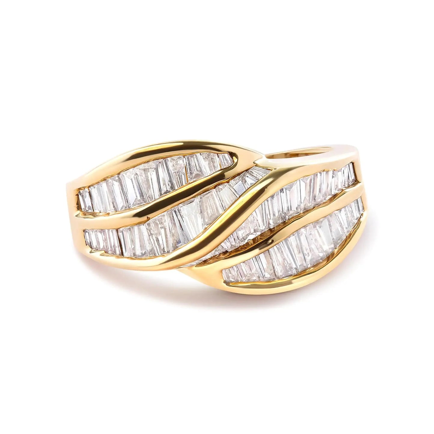 Bague en Or Jaune 14K avec Diamants en Canal en Forme de Tourbillon