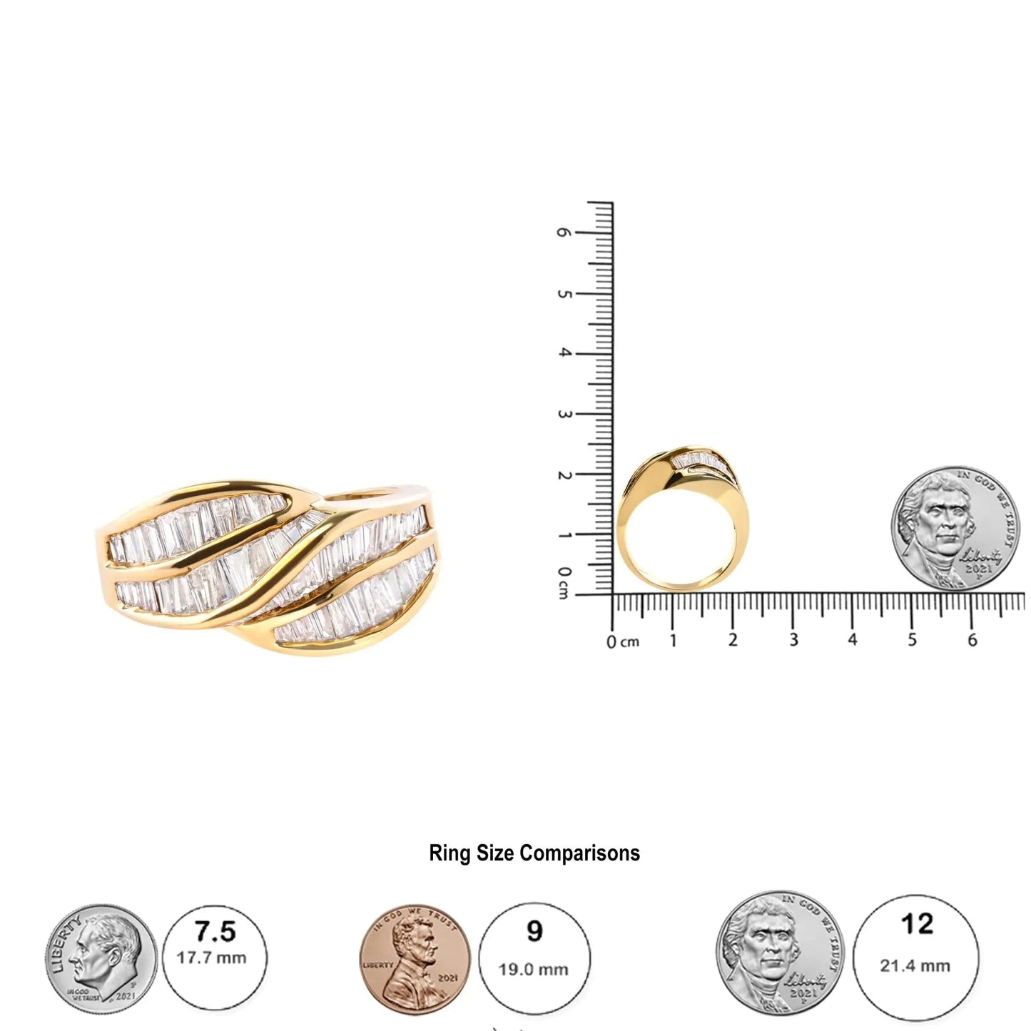 Bague en Or Jaune 14K avec Diamants en Canal en Forme de Tourbillon