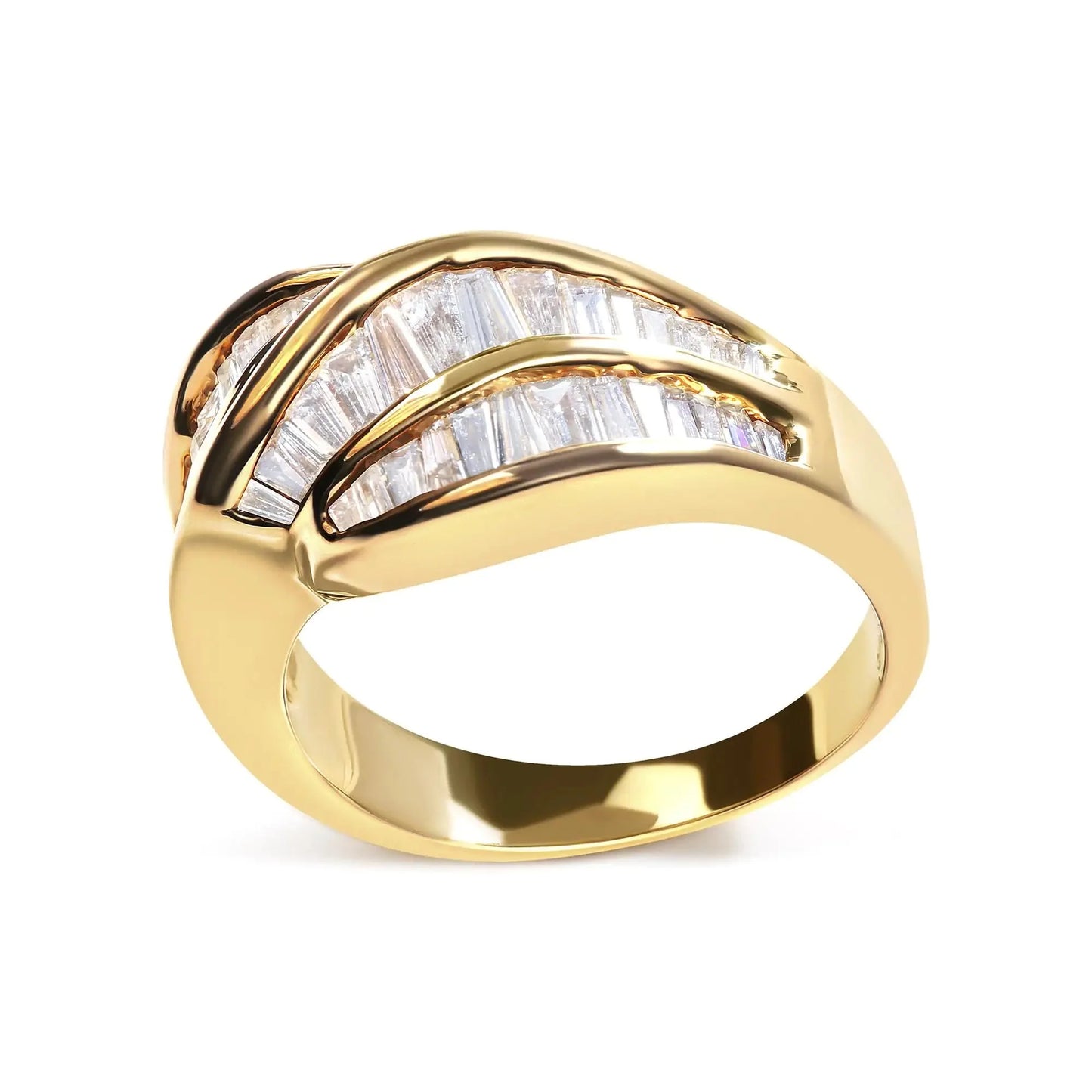 Bague en Or Jaune 14K avec Diamants en Canal en Forme de Tourbillon
