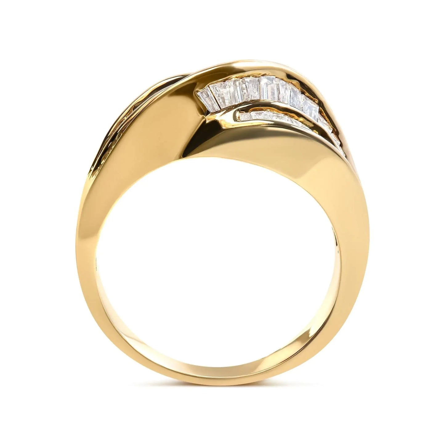 Bague en Or Jaune 14K avec Diamants en Canal en Forme de Tourbillon