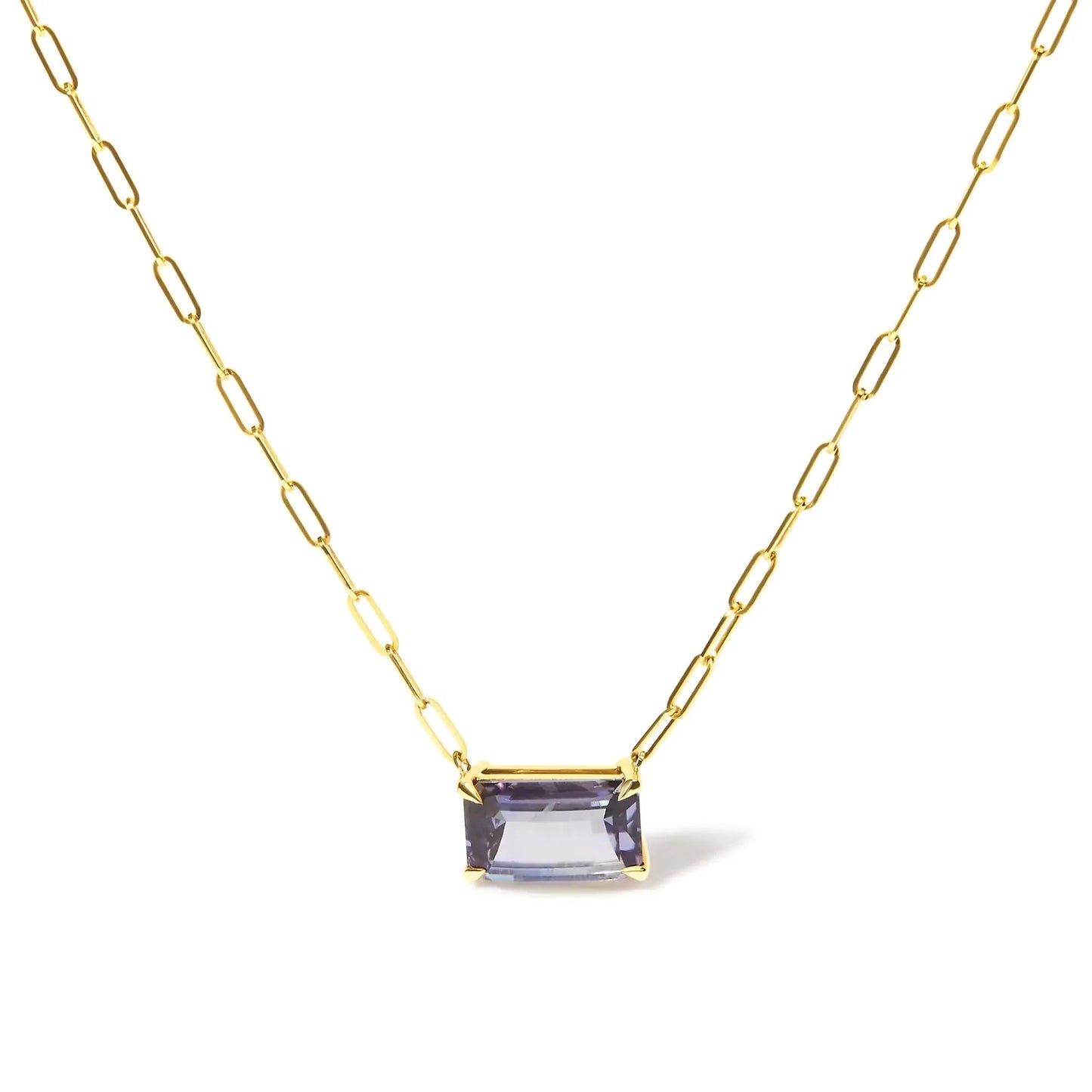 14K Yellow Gold Pixel Cut Emerald Bicolor Tanzanite Pendant Necklace