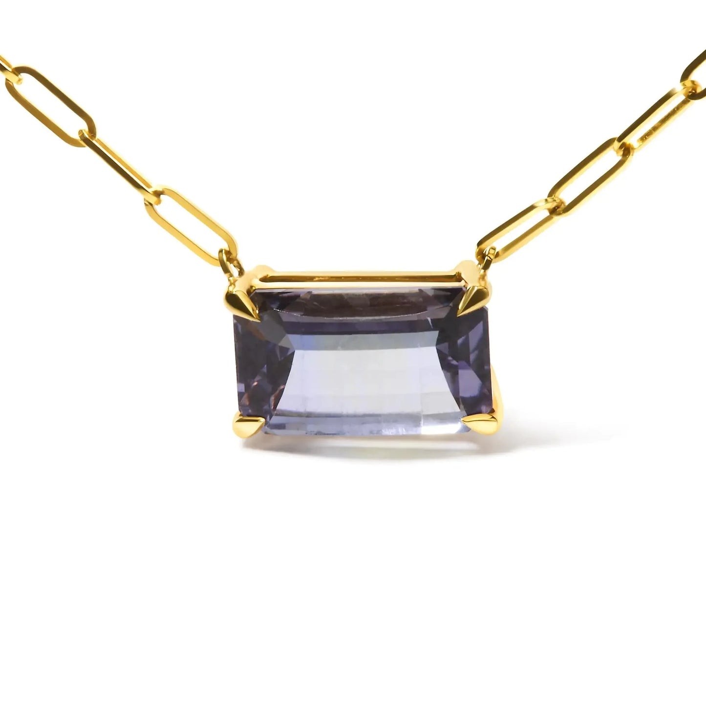 14K Yellow Gold Pixel Cut Emerald Bicolor Tanzanite Pendant Necklace