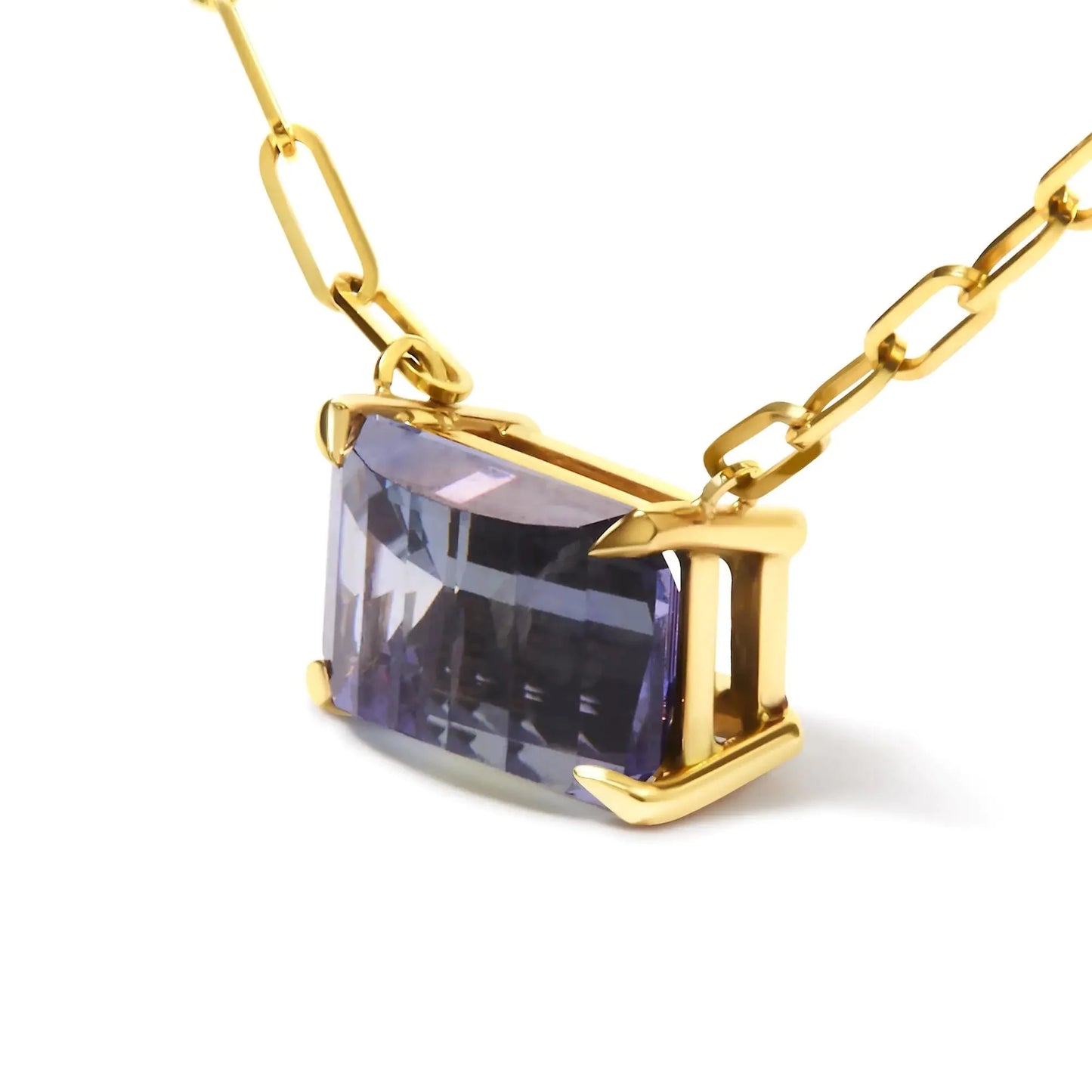 14K Yellow Gold Pixel Cut Emerald Bicolor Tanzanite Pendant Necklace