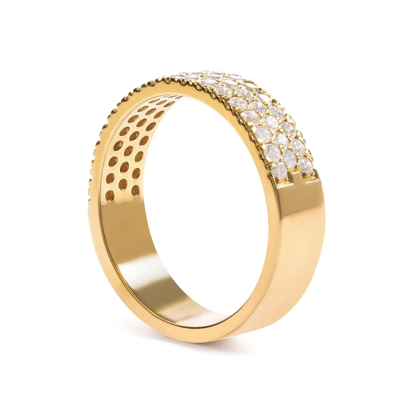 Bague en or jaune 14K avec diamants en pavé à plusieurs rangs