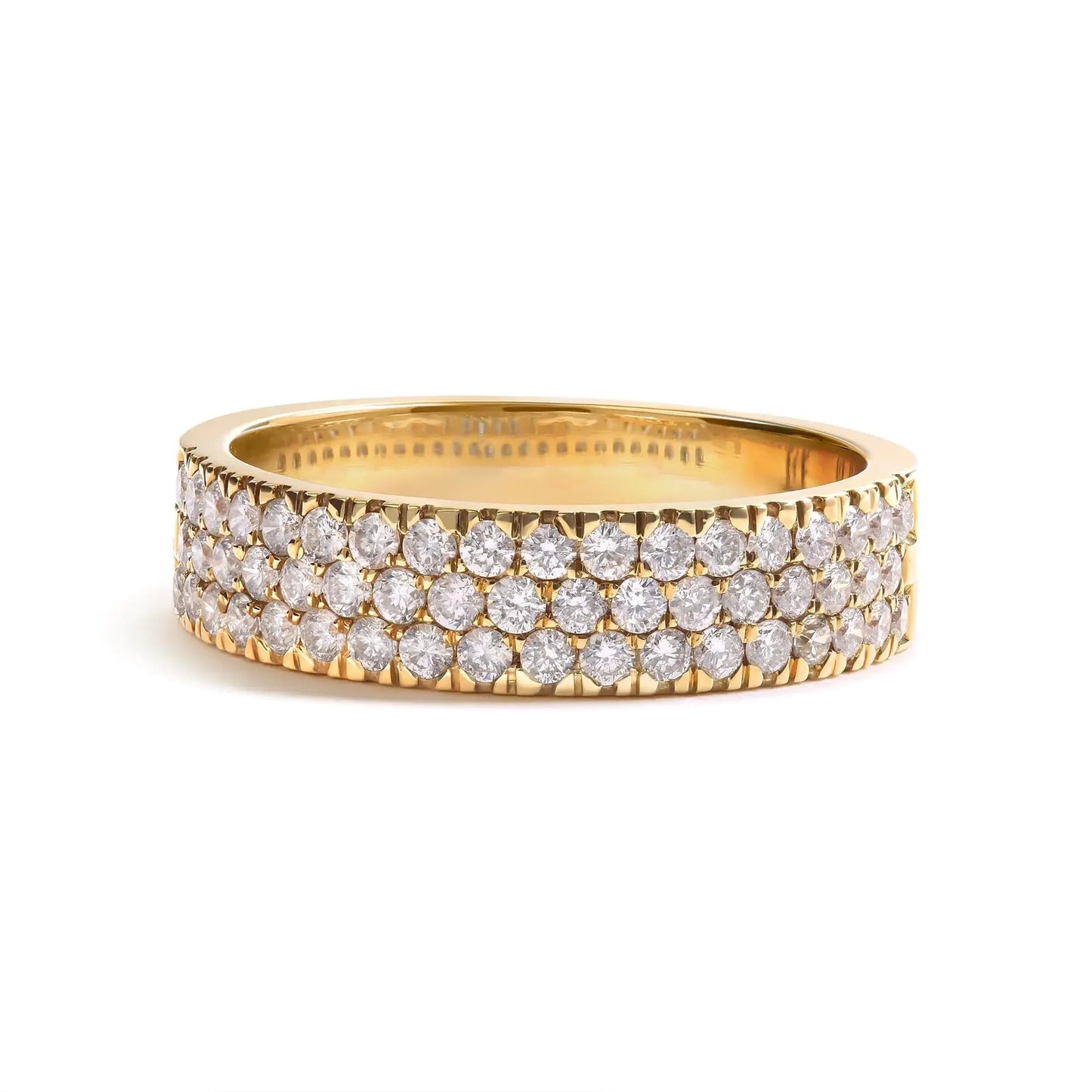 Bague en or jaune 14K avec diamants en pavé à plusieurs rangs