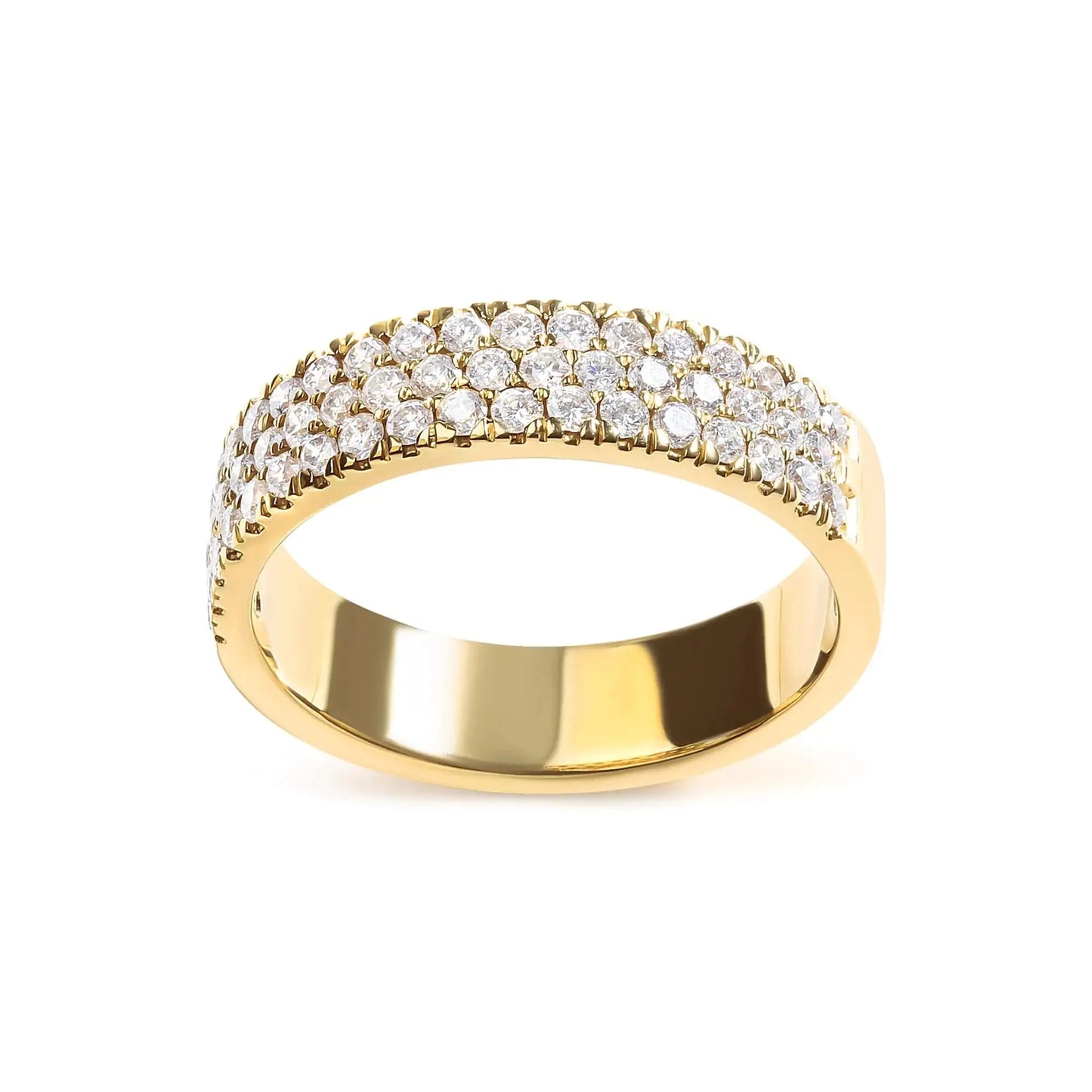 Bague en or jaune 14K avec diamants en pavé à plusieurs rangs
