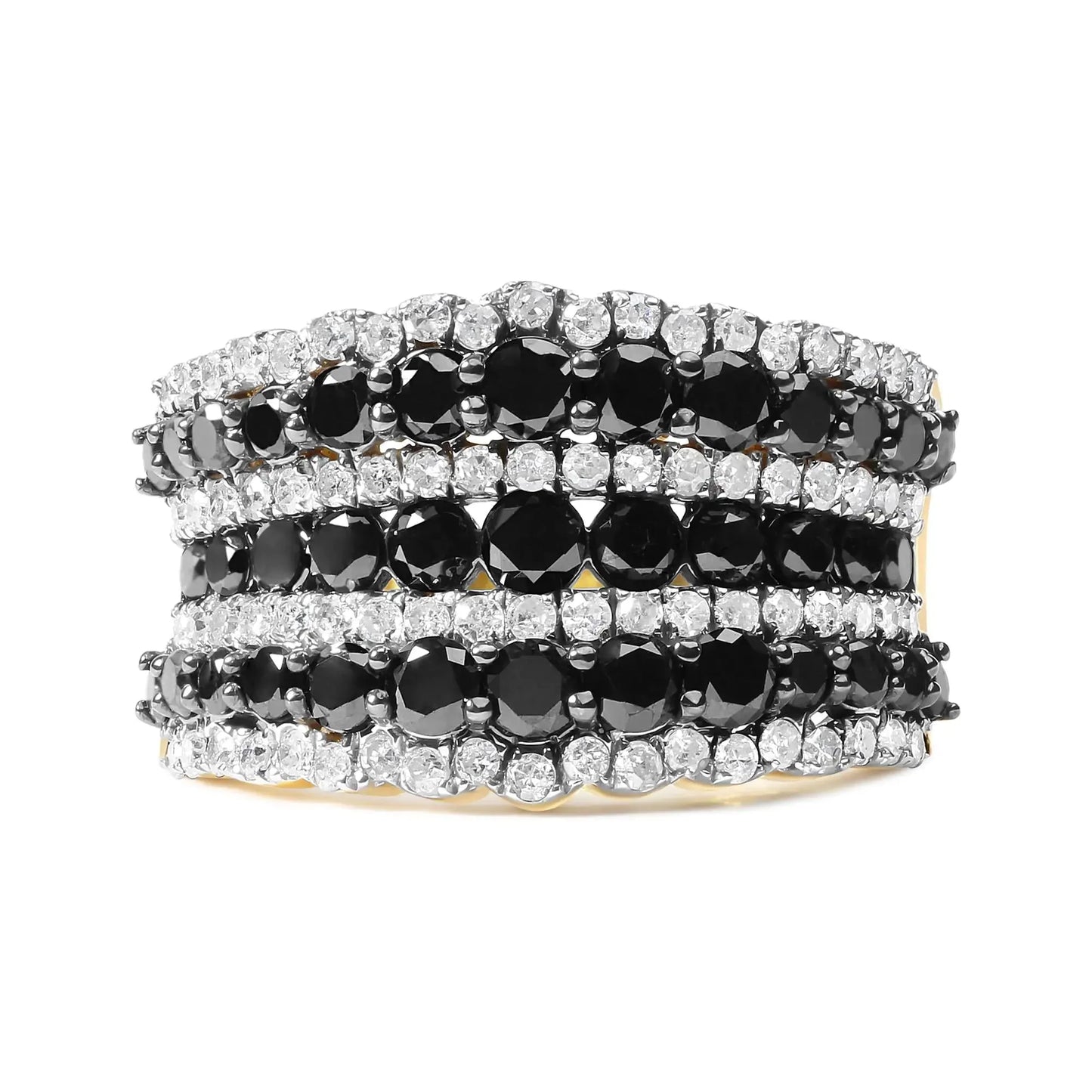 Anillo de Banda de Múltiples Filas de Diamantes de Plata Esterlina Baño de Oro Amarillo de 14K