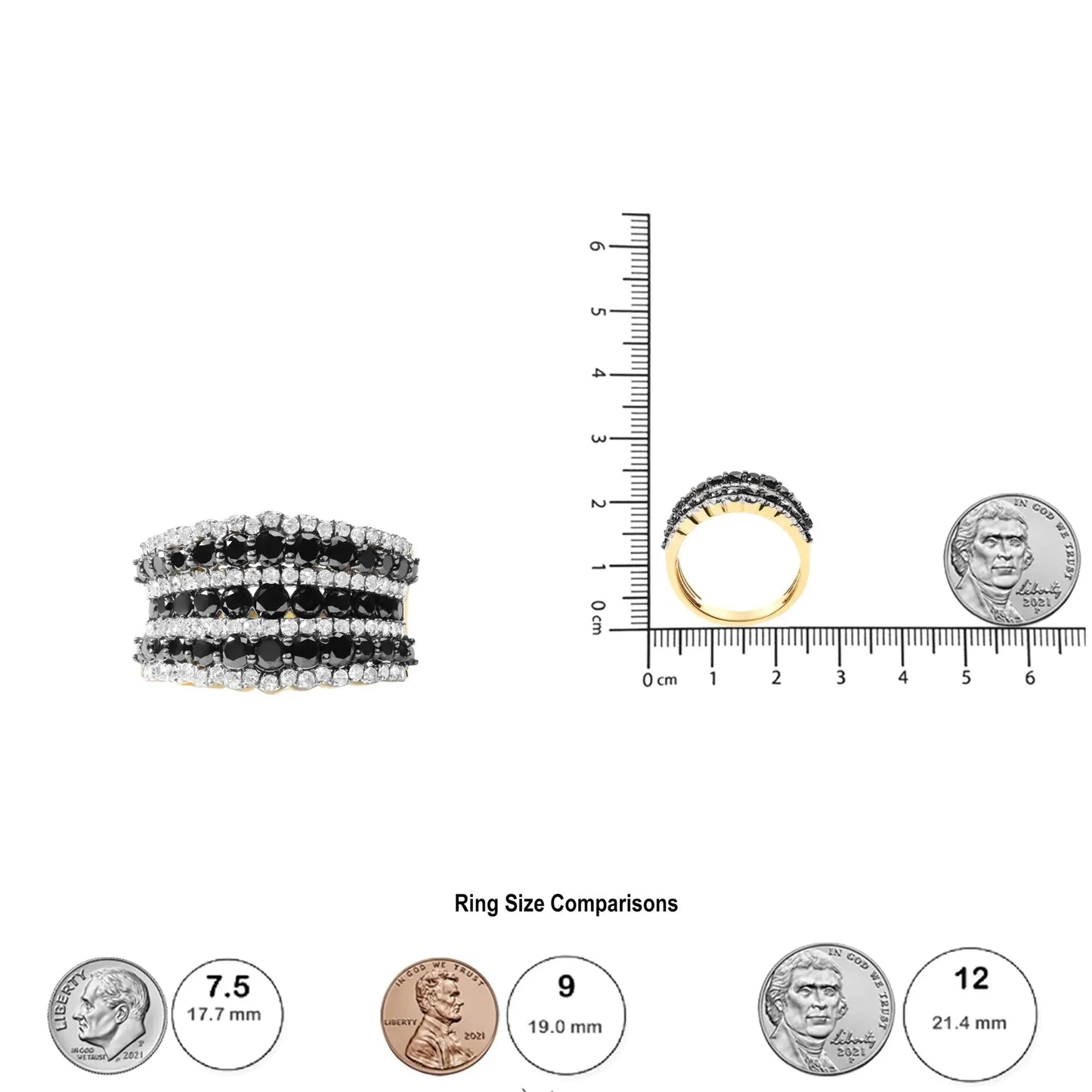 Anillo de Banda de Múltiples Filas de Diamantes de Plata Esterlina Baño de Oro Amarillo de 14K