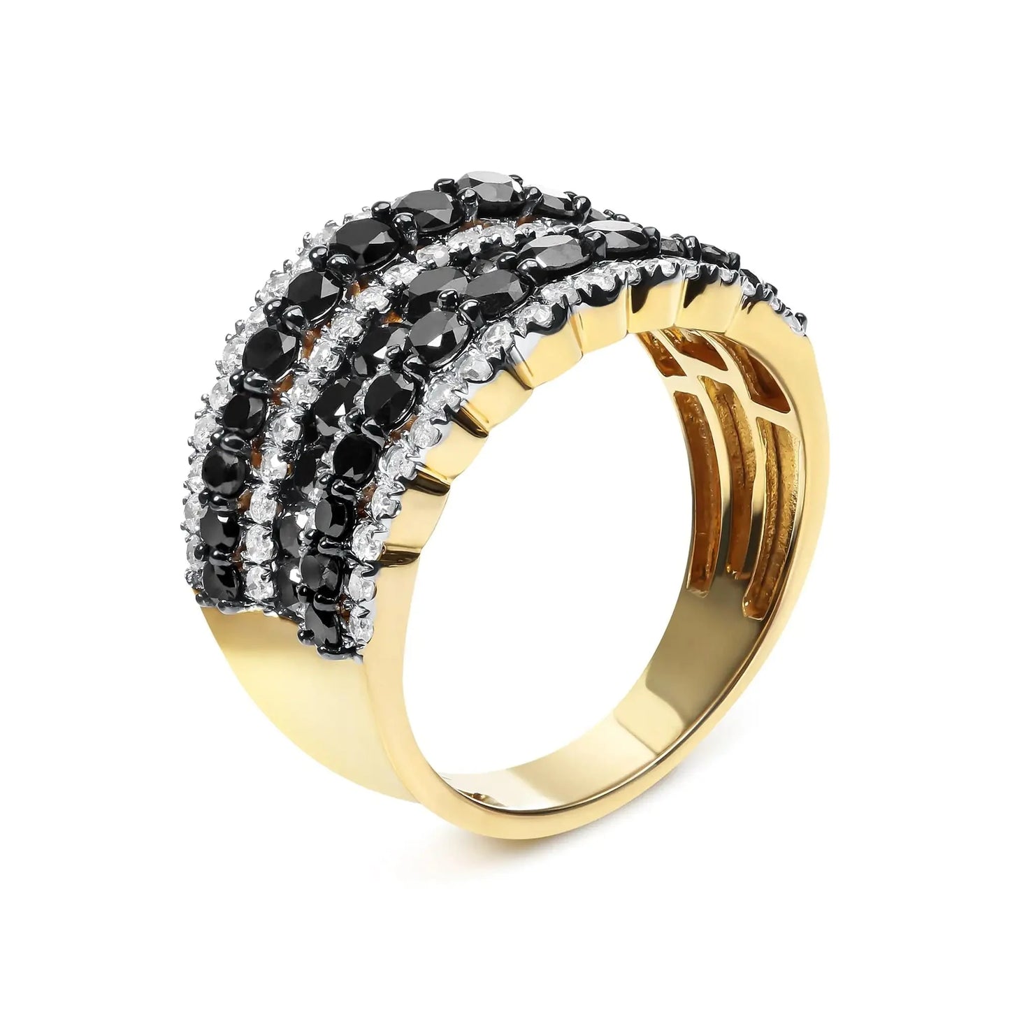 Anillo de Banda de Múltiples Filas de Diamantes de Plata Esterlina Baño de Oro Amarillo de 14K