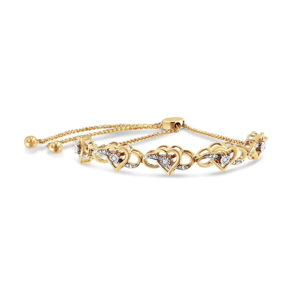 14K Yellow Gold Plated Diamond Infinity Heart Bolo Bracelet