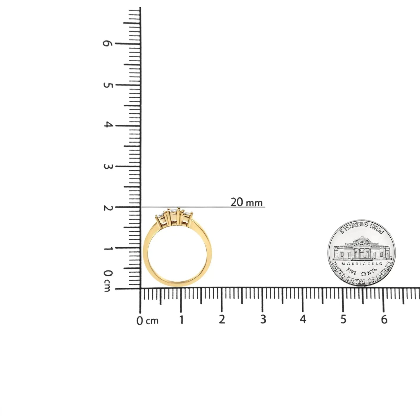 Bague en Argent Sterling Plaqué Or Jaune 14K avec 3 Diamants