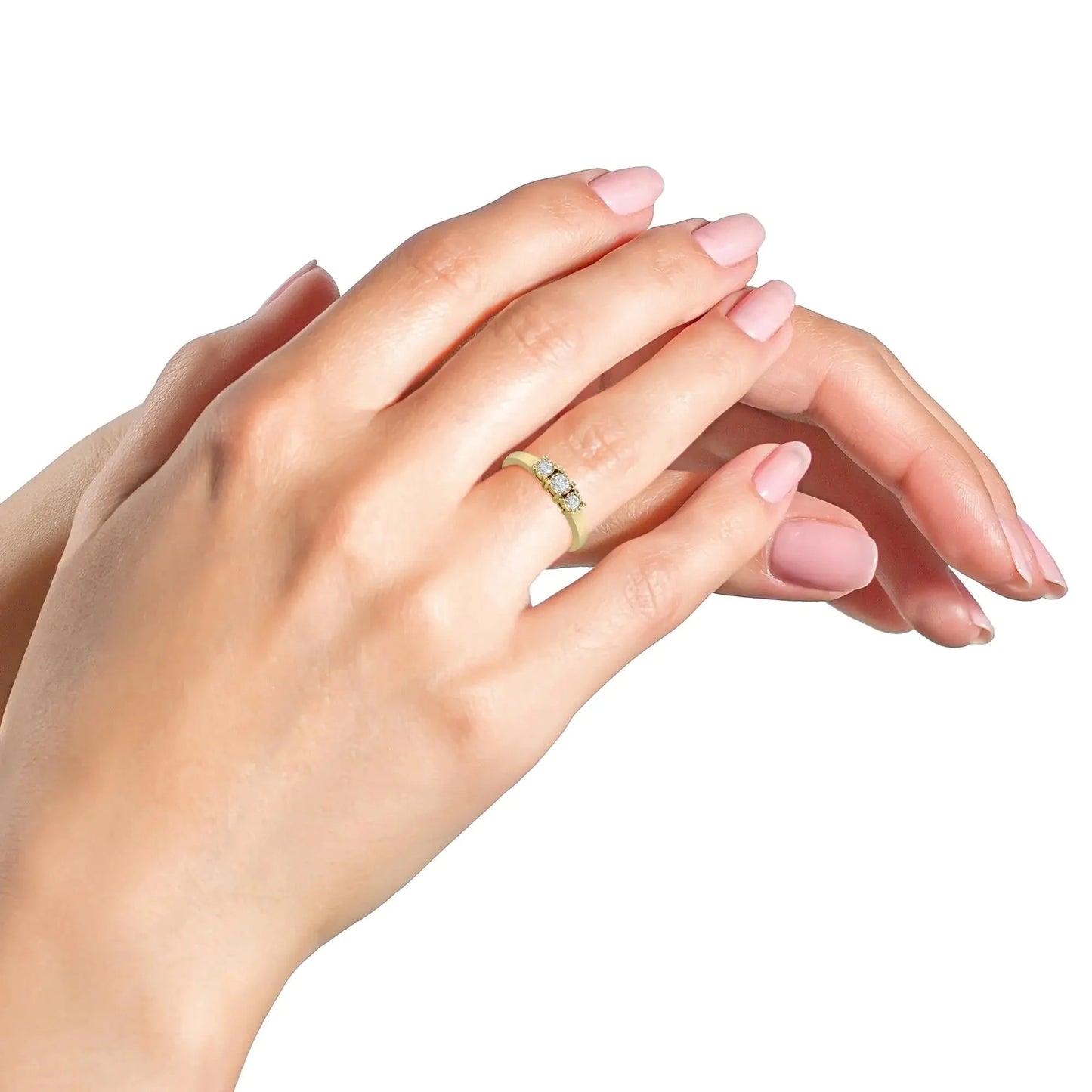 Bague en Argent Sterling Plaqué Or Jaune 14K avec 3 Diamants
