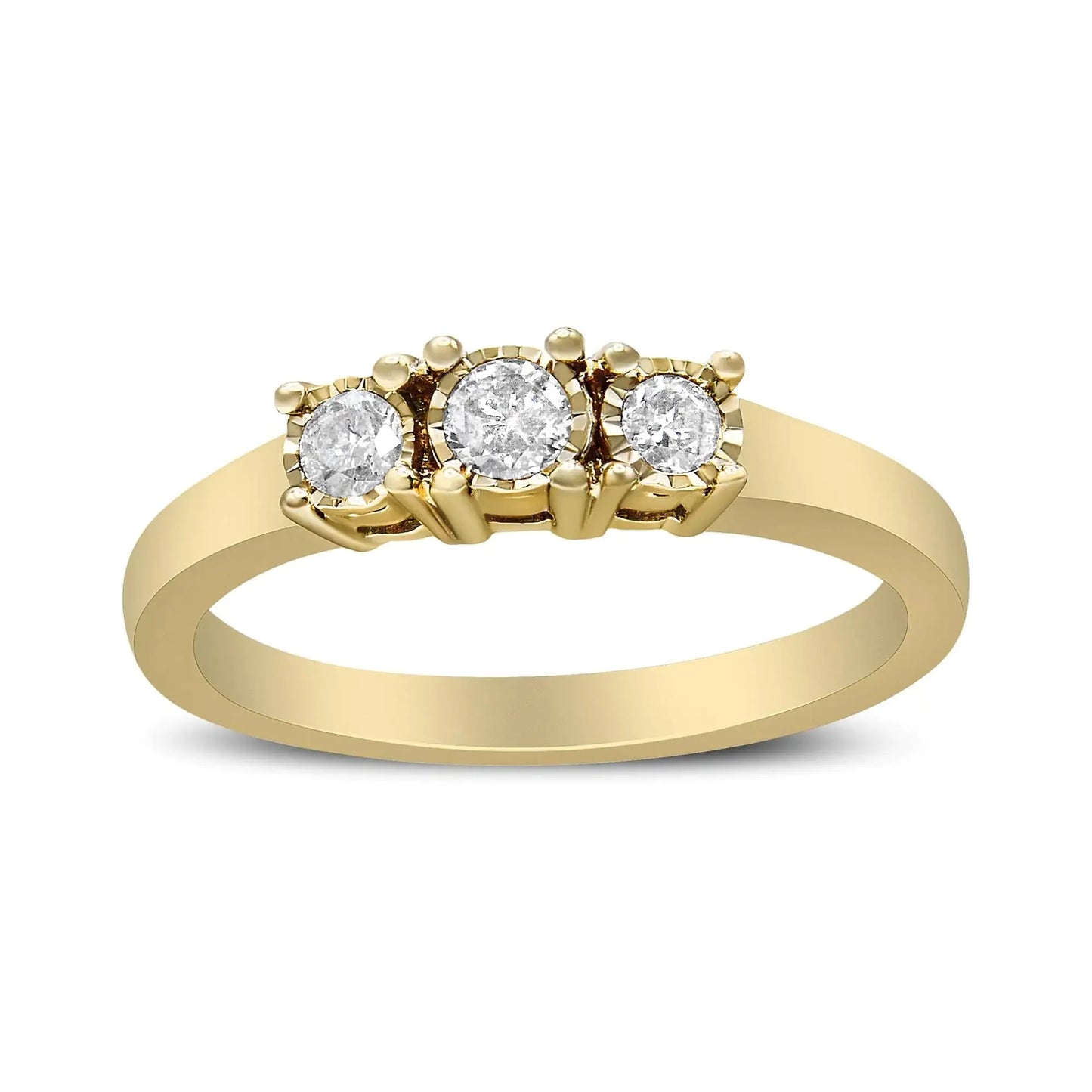 Bague en Argent Sterling Plaqué Or Jaune 14K avec 3 Diamants