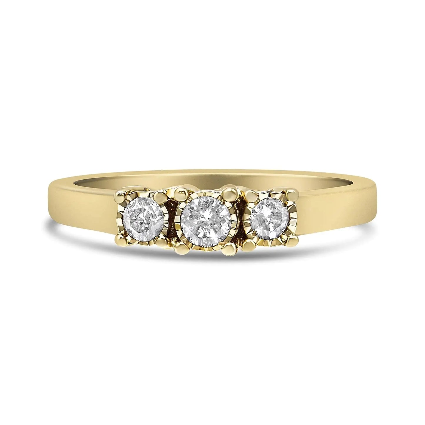 Bague en Argent Sterling Plaqué Or Jaune 14K avec 3 Diamants