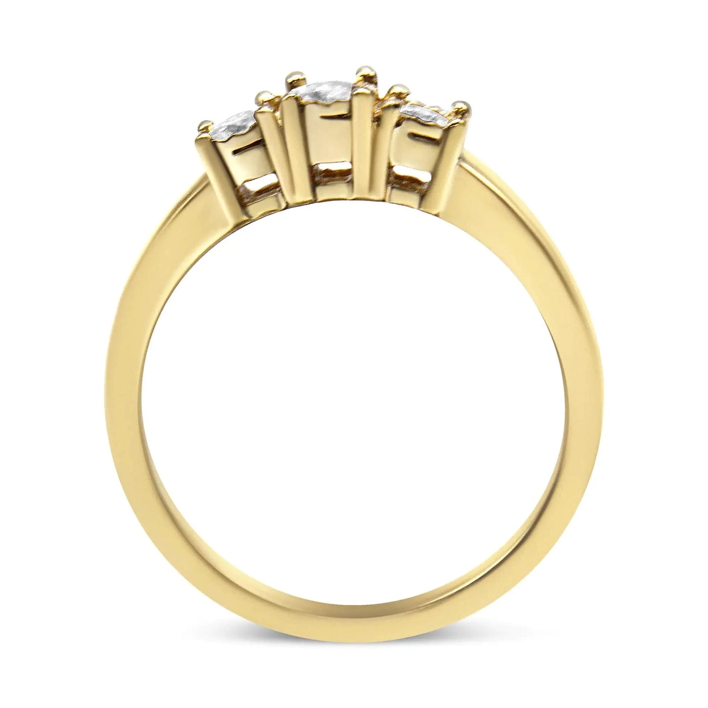 Bague en Argent Sterling Plaqué Or Jaune 14K avec 3 Diamants