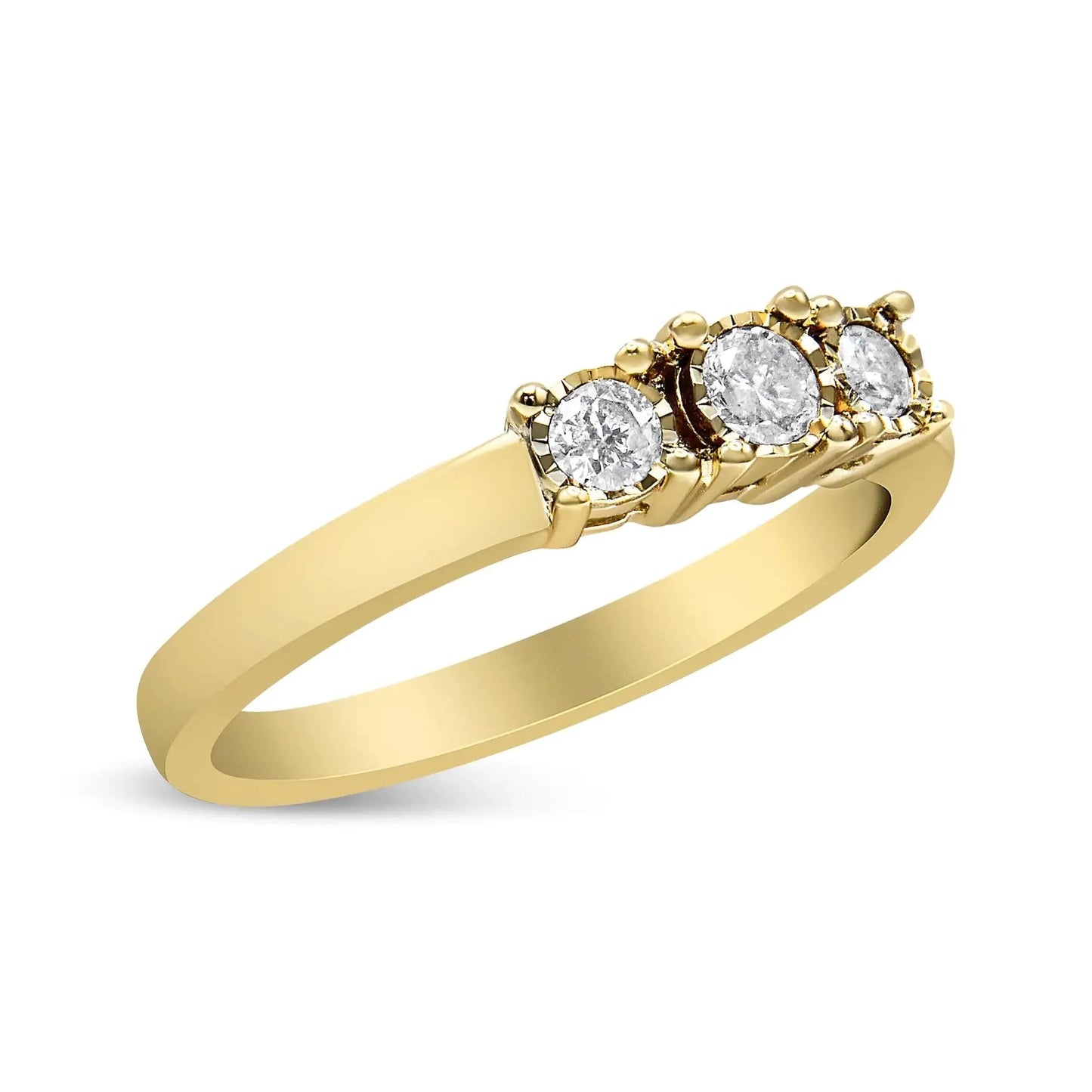 Bague en Argent Sterling Plaqué Or Jaune 14K avec 3 Diamants