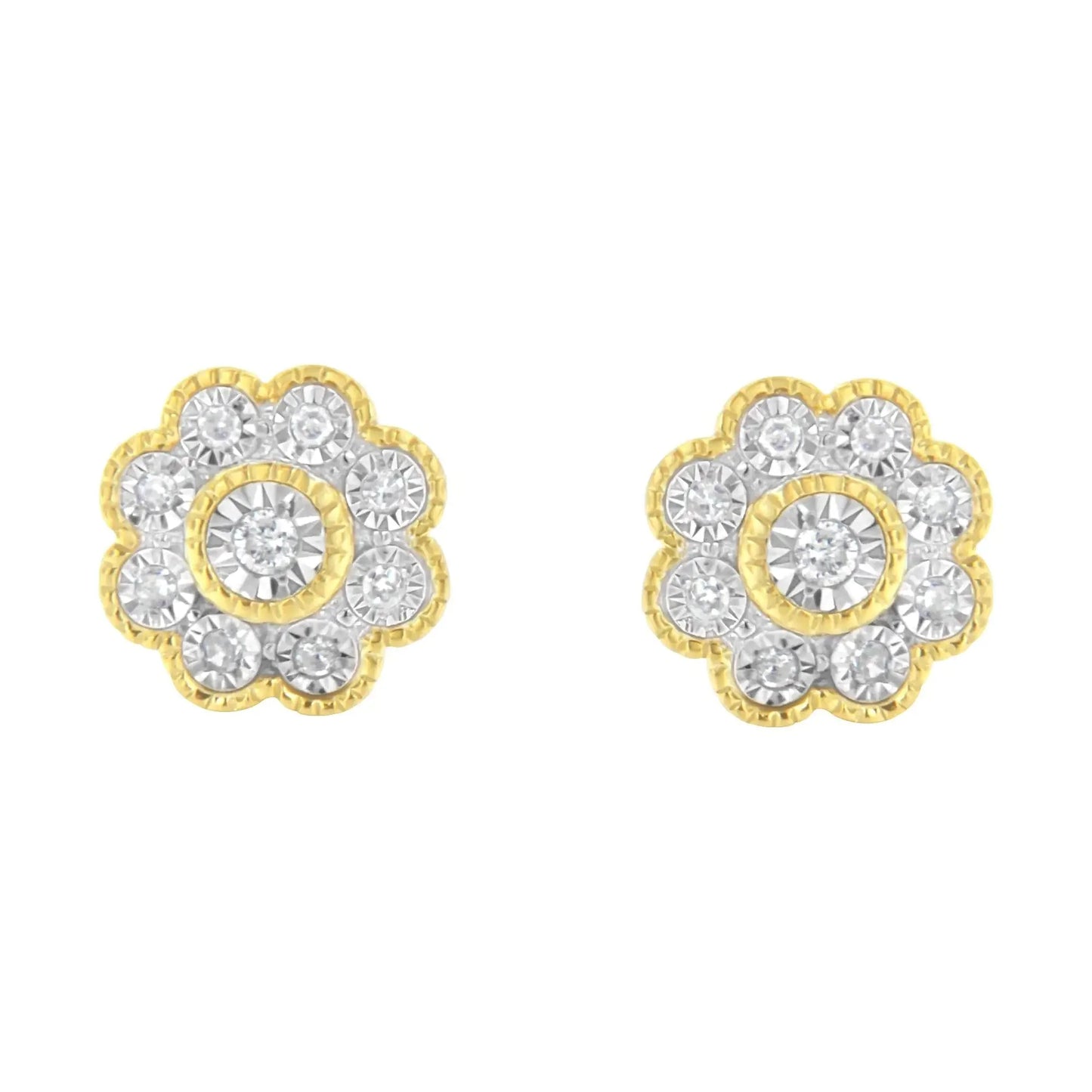 Boucles d'oreilles en diamant floral plaquées or jaune 14 carats