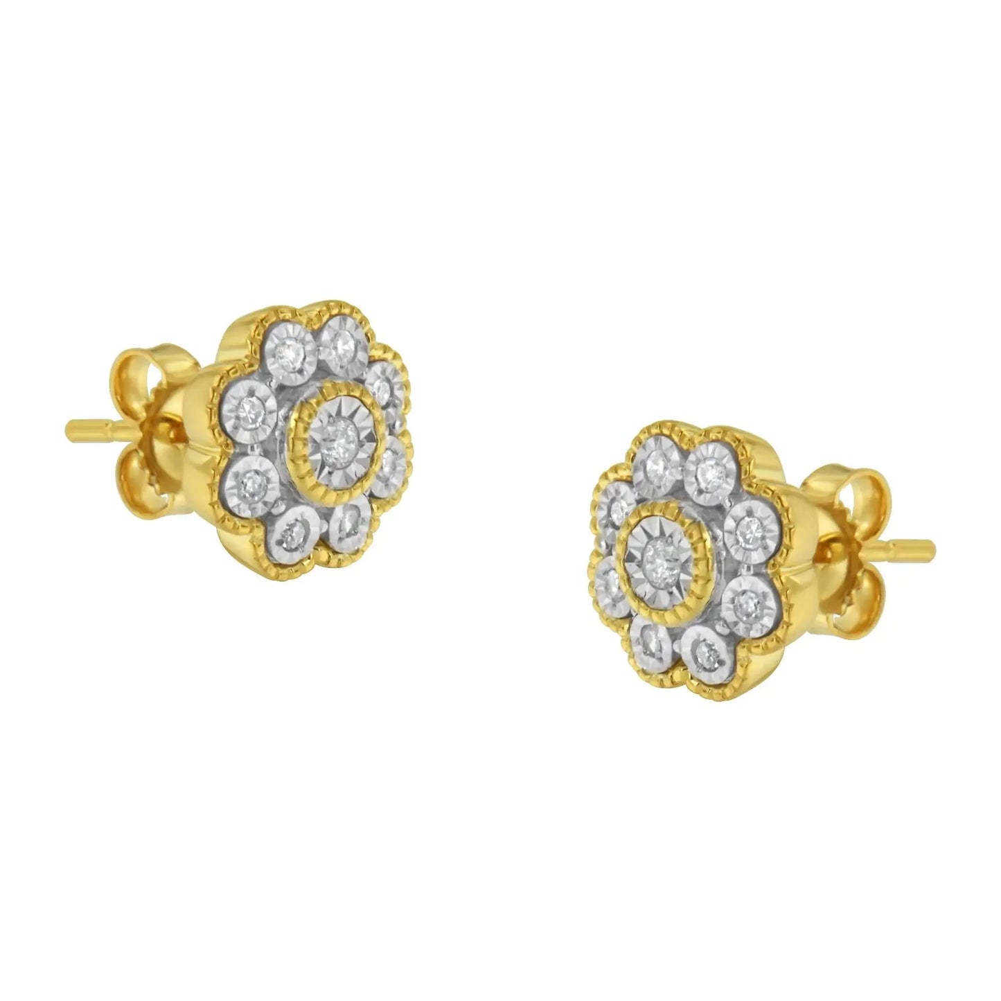 Boucles d'oreilles en diamant floral plaquées or jaune 14 carats