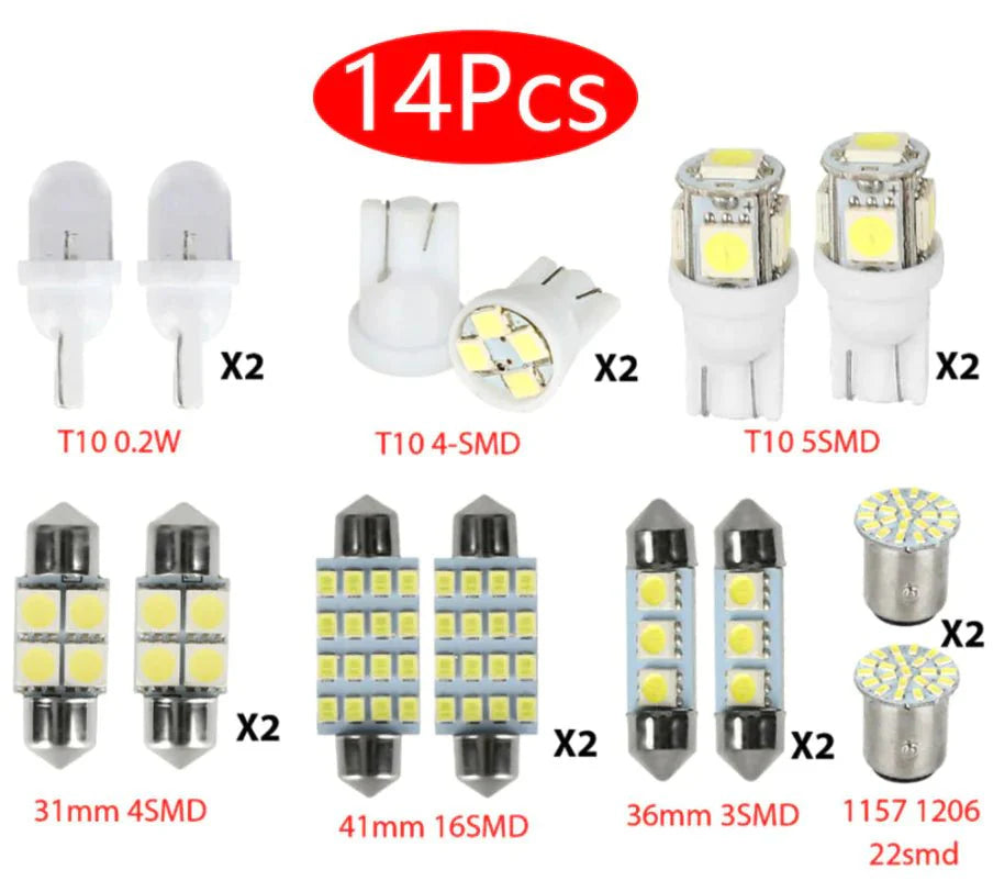 Kit d'éclairage intérieur LED T10 36 mm de 14 pièces