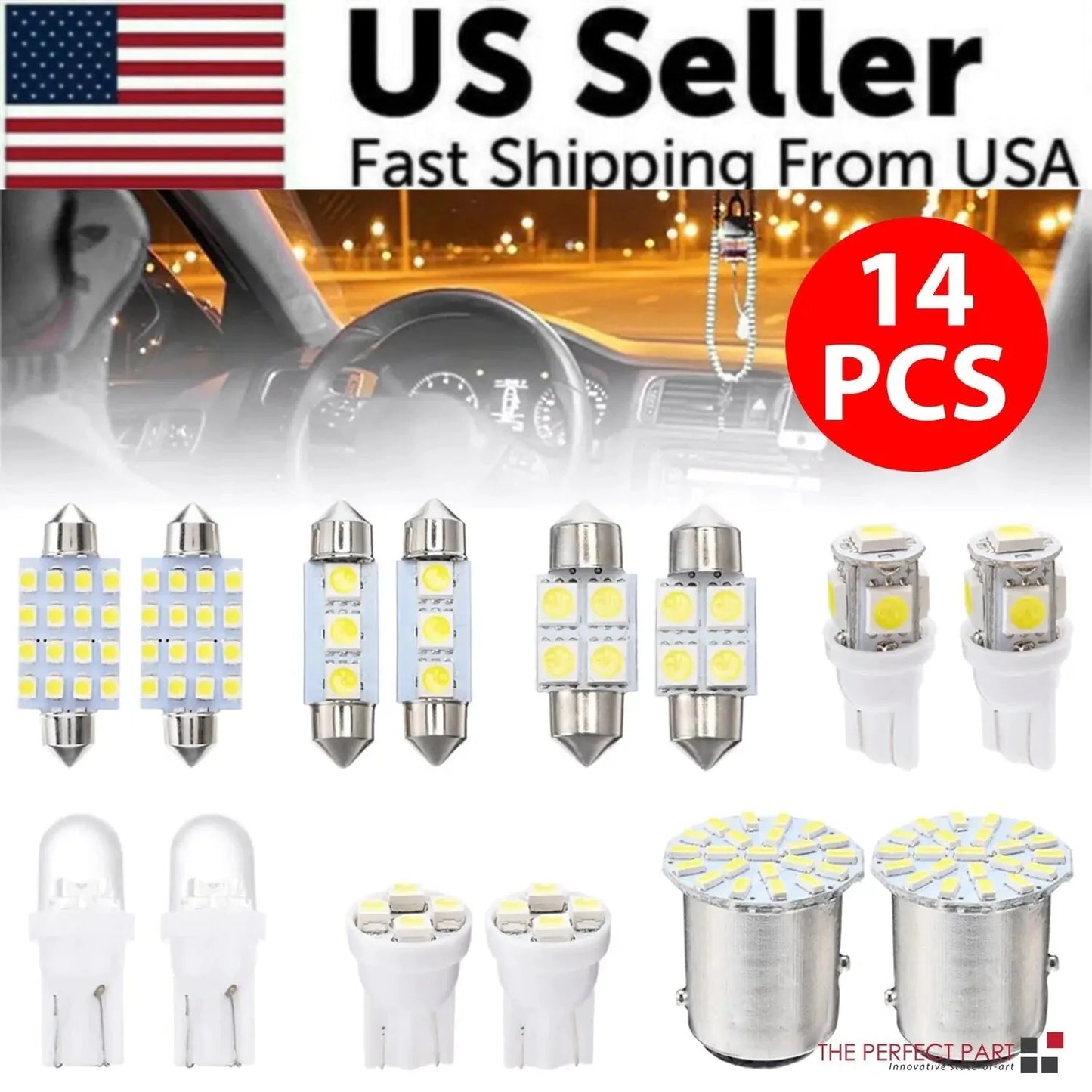Kit d'éclairage intérieur LED T10 36 mm de 14 pièces