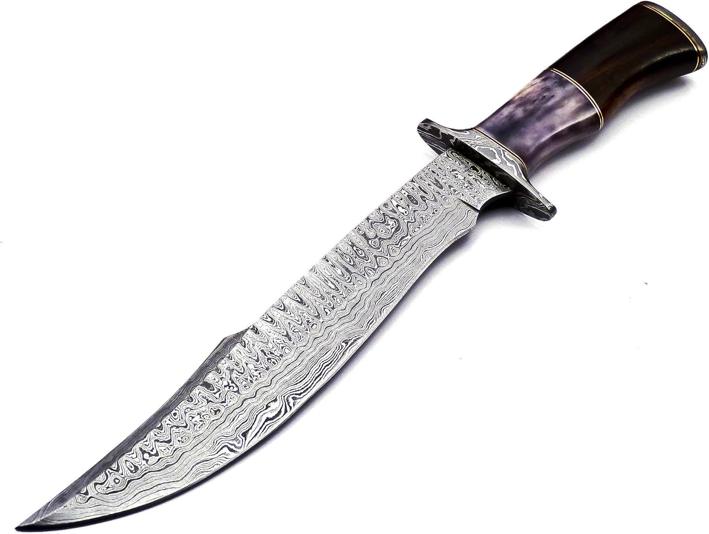 Premium 15" Damascus Steel Bowie Knife with Unique Bone & Horn Handle and Leather Sheath - Korvel