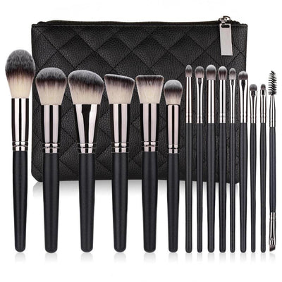 Matte Black Makeup Brush Set – 15 Essential Tools for Flawless Application