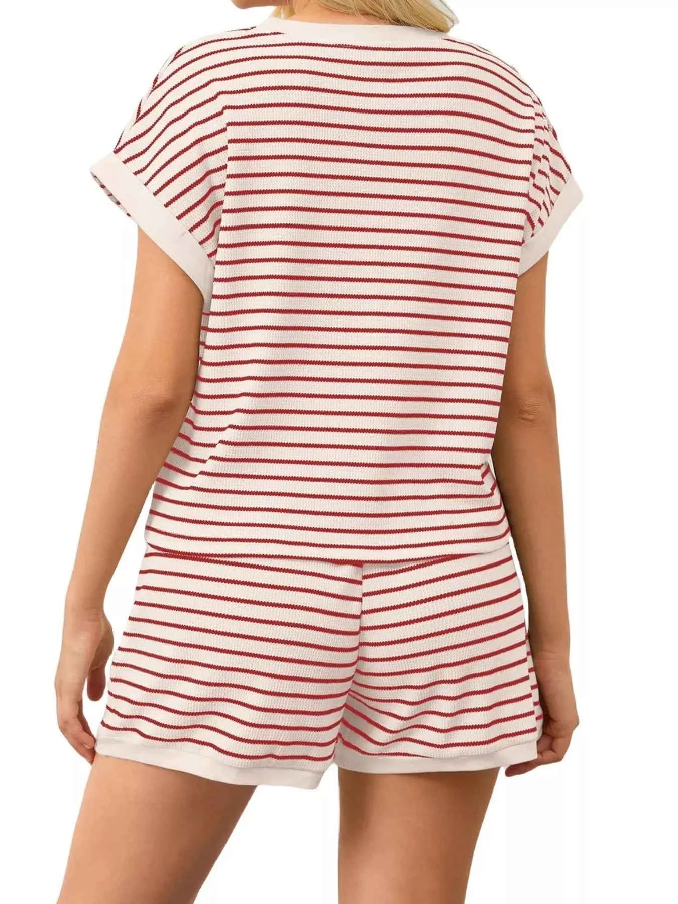 Striped Chic Plus Size Top & Shorts Set