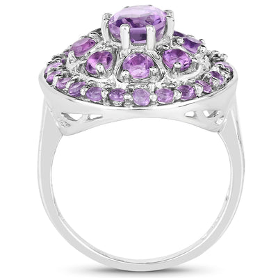 2.67 Carat Genuine Amethyst Floral Ring in Sterling Silver