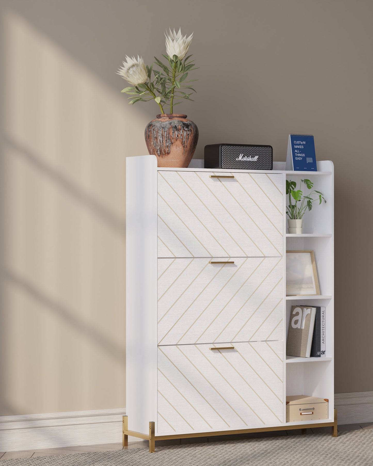 Shoe Cabinet with 3 Flip Drawers & Open Shelves, Modern Entryway Shoe Storage Cabinet Slim, Narrow Hidden Shoe Rack for Heels - Korvel