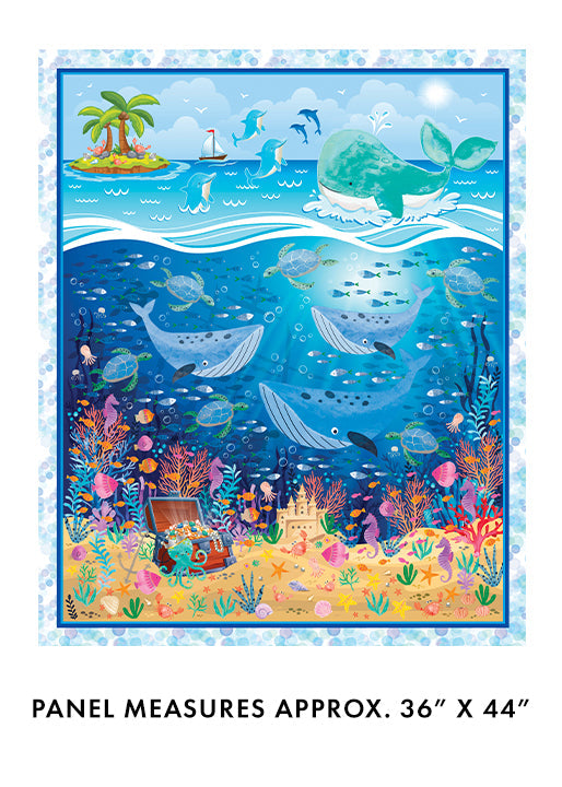 Panel de Tela de Algodón Multi Let's Swim - 44"/45"