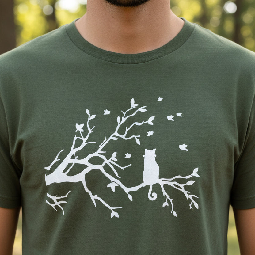 Camiseta Unisex Softstyle Gato en un Árbol