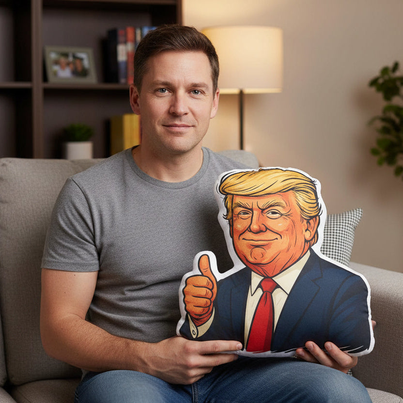 Thumbs-Up Caricature Pillow — A Playful Accent