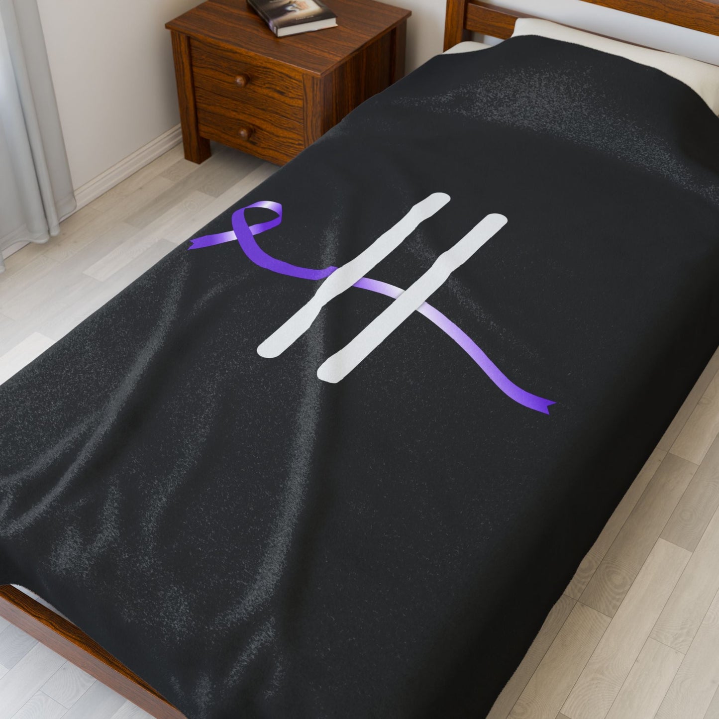 Manta de Terciopelo de Concienciación sobre la Epilepsia – Diseño de Cinta Morada