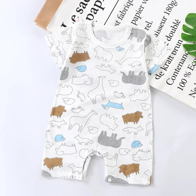 Cotton Newborn Baby Cartoon Short Sleeve Knitted Romper Boy Girl Summer Clothes Bebe Thin Pajamas One Pieces Bodysuit 0-24M - Korvel