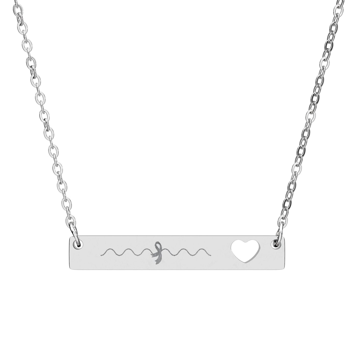 Epilepsy Awareness Bar Necklace with Ribbon & Heart Cutout