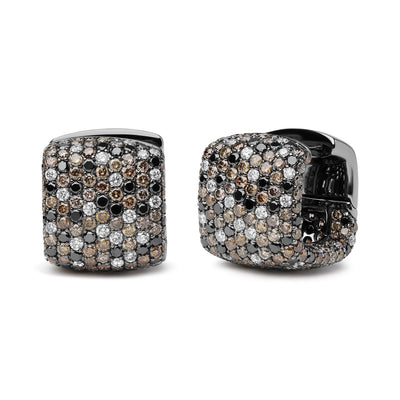 Pendientes de aro huggie de diamantes multicolores en oro blanco de 18K con baño de rodio negro