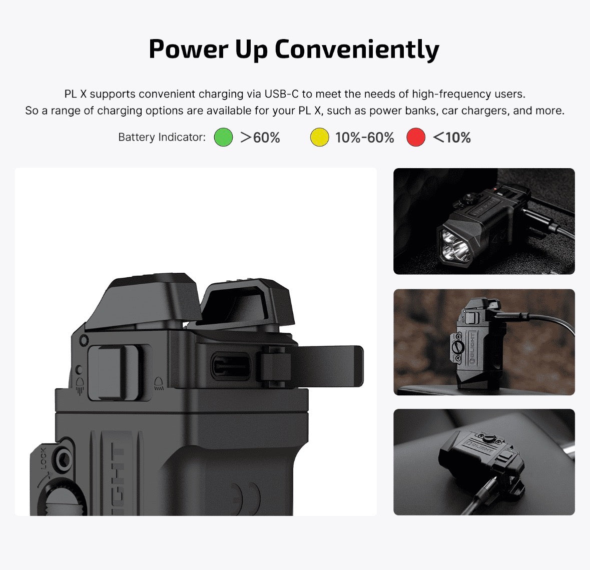 Olight PL-X Lampe de Pistolet à Double Faisceau 1200 Lumens Rechargeable USB-C