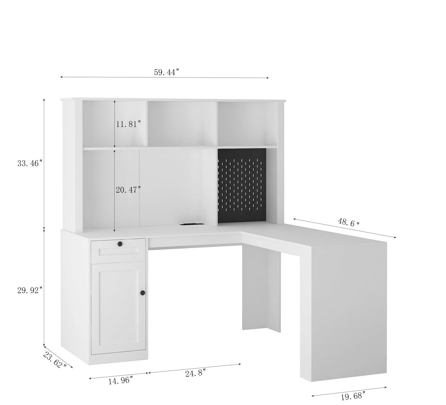 Corner gaming computer desk with socket, drawers, bookshelf and writing desk, modern L-shaped learning desk with storage space - Korvel