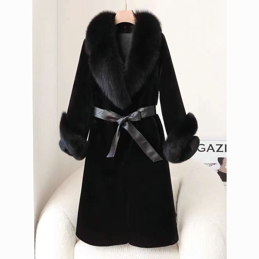 Manteau en fausse fourrure épaisse avec col en fourrure luxueux pour femmes