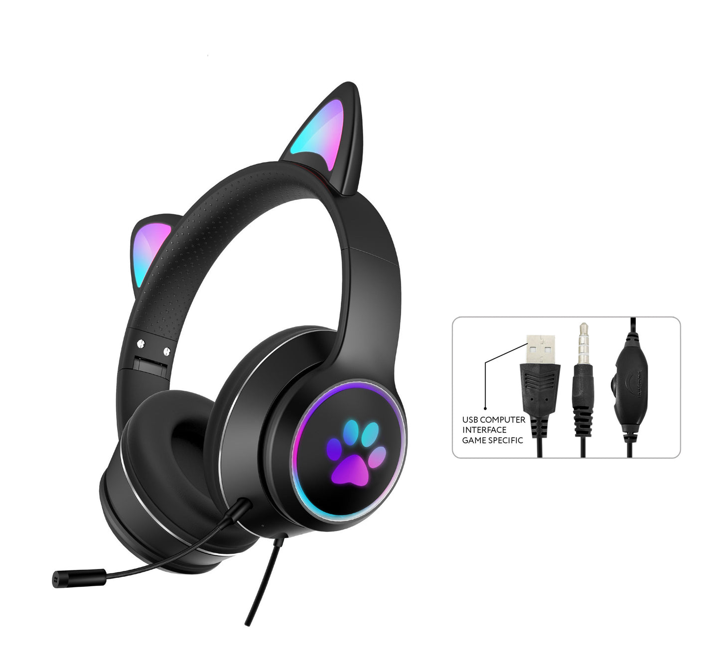 AKZ-022 RGB Luminous Cat Ear Wired Gaming Headset