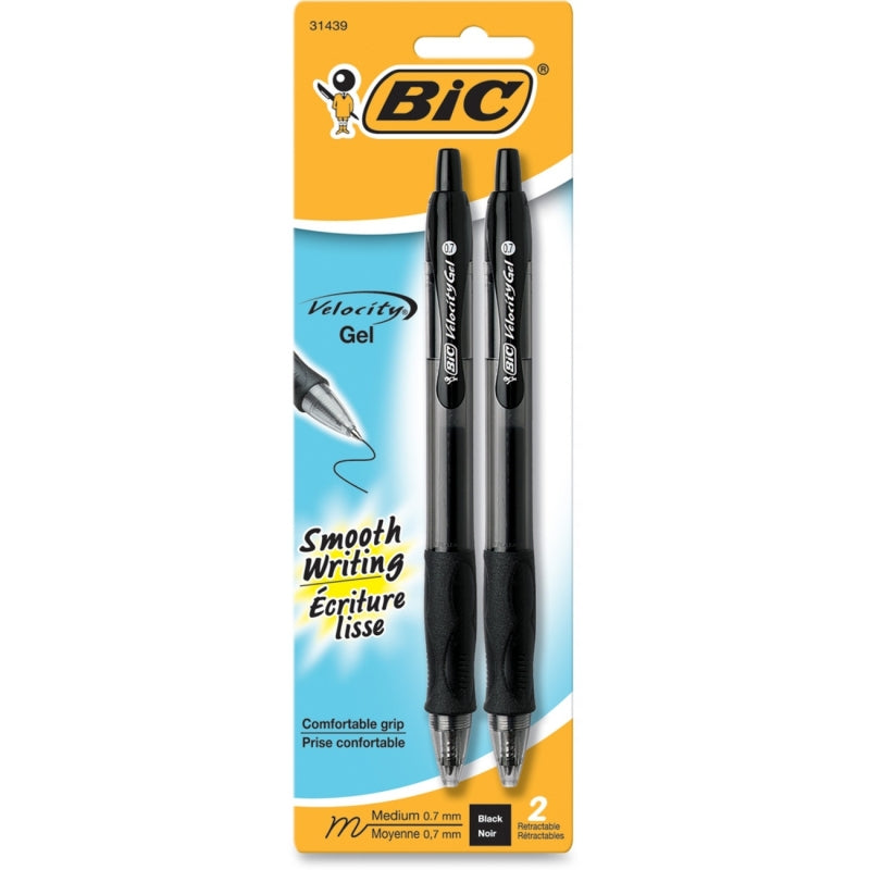 Stylo à gel BiC Gel-ocity à pointe moyenne 0,7 mm rétractable - Noir (pack de 2)