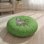 Curious Garden Cat Round Floor Pillow – Green Paw Print Accent Cushion